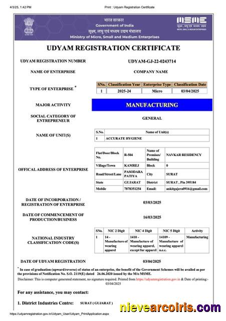 India Udyam registration certificate